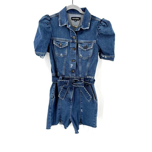 Retrofete Pants - Retrofete Tori Denim Cutoff Jumpsuit Romper